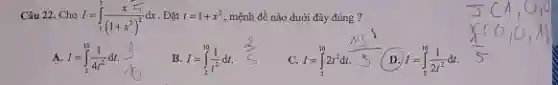 A. I=int_(2)^(10)(1)/(4t^(2))dt B. I=int_(2)^(10)(1)/(t^(2))dt . C. I=int_(2)^(10)2t^(2)dt.5 D. I=int_(2)^(10)(1)/(2t^(2))dt.quad(1)/(5)