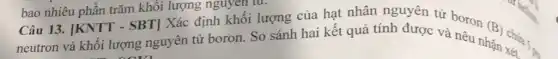 bao nhiêu phần trǎm khối lượng nguyên tu.
Câu 13. [KNTT -SBT] Xác định khối lượng của hạt nhân nguyên tử boron
neutron và khối lượng nguyên tử boron. So sánh hai kết quả tính được và nêu nhận ché
(B)
computer