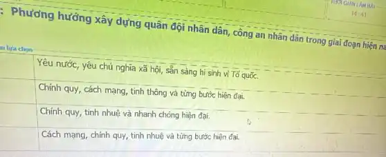 : Phương hướng xây dựng quân đội nhân dân, công an nhân dân trong giai đoạn hiện na
n lựa chon
square 
square 
square