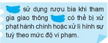 ; sử dụng rượu bia khi tham
gia giao thông = có thể bị xử
phạt hành chính hoặc xử lí hình sự
tuỳ theo mức độ vi phạm.