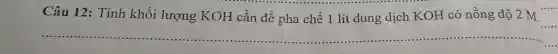Câu 12 : Tính khối lượng KOH cần để pha chế 1 lít dung dịch KOH có nồng độ 2 M.
__
__