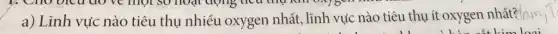 1. Cho oleu GO ve một so hoạt động tiêu thụ
a) Lĩnh vực nào tiêu thụ nhiều oxygen nhất , lĩnh vục nào tiêu thụ ít oxygen nhất?lam
