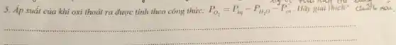 5. Áp suất của khí oxi thoát ra được tính theo công thức: P_(O_(2))=P_(kq)-P_(H_(2)O)-P_(cn) Hãy giải thich? children
__