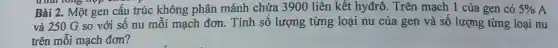 Bài 2.. Một gen cấu trúc không phân mảnh chứa 3900 liên kết hyđrô . Trên mạch 1 của gen có 5% A
và 250 G so với sô nu môi mạch đơn . Tính sô lượng từng loại nu của gen và sô lượng từng loại nu
trên môi mạch đơn?