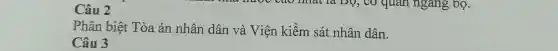 Câu 2
Phân biệt Tòa án nhân dân và Viện kiểm sát nhân dân.
Câu 3