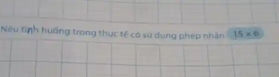 Nêu tình huống trong thực tế có sử dụng phép nhân 15 times 6 .