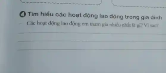 (A) Tìm hiểu các hoạt động lao động trong gia đình
Các hoạt động lao động em tham gia nhiều nhất là gì? Vì sao?
__