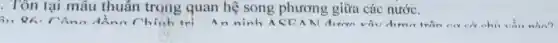 . Tôn tại mâu thuần trọng quan hệ song phương giữa các nước.
in Q đồng Chính tri Anninh ACEAN n trên ow civ chủ vấu nàn?