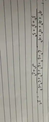 (4^7+4^7+4^7+4^7+4^7)/(3^7)+3^(7+3^7) cdot (6^7+6^7+6^7+6^7+6^7+6^7)/(2^7)+2^(7)=2^x