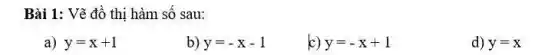 Bài 1: Vẽ đồ thị hàm số sau:
a) y=x+1
b) y=-x-1
(c) y=-x+1
d) y=x