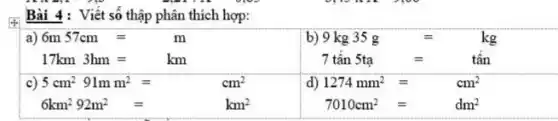 + Bài 4: Viết số thập phân thích hợp: