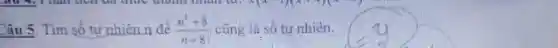 Câu 5. Tìm số tự nhiên n để (n^2+8)/(n+8) cũng là số tự nhiên.