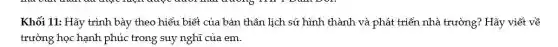 Khối 11: Hãy trình bày theo hiểu biết của bản thân lịch sử hình thành và phát triển nhà trường?Hãy viết về
trường học hạnh phúc trong suy nghĩ của em.
