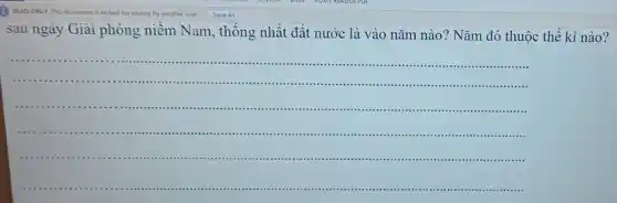 sau ngày Giải phóng niêm Nam, thống nhất đất nước là vào nǎm nào? Nǎm đó thuộc thế kỉ nào?
__
..................................................................................
...................IIIIII "...........III .......
1111 ...........III ................................................".
.......minin IIII .......................
...................	..................