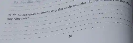 17: Vì sao người ta thường thắp đèn chiếu sáng cho cây tham
ban đến
tǎng nǎng suất?
__