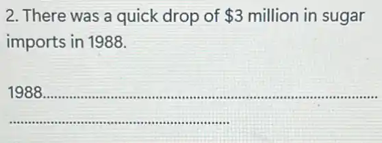 2. There was a quick drop of 3 million in sugar
imports in 1988.
1988..................................................................
..................	minimum .............