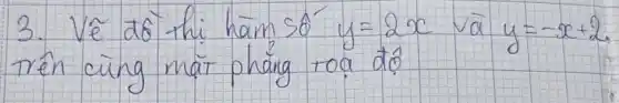 3. Vê dô thi hàm so y=2 x và y=-x+2 Trên cuing mat phang toa dô