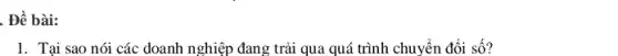 Đề bài:
1. Tại sao nói các doanh nghiệp đang trải qua quá trình chuyển đổi số?