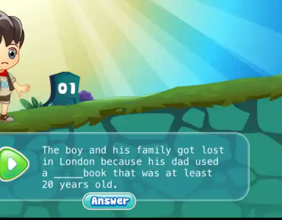 The boy and his family got lost
in London because his dad used
a __ book that was at least
20 years old.