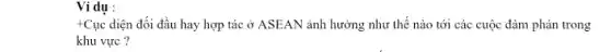 +C ục diện đối đầu hay hợp tác ở ASEAN ảnh hưởng như thể nào tới các cuộc đảm phản trong
khu vực ?