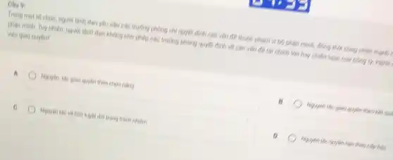 Cau 9
Trong mol to chur nguôi lãnh dao yêu câu các trường phong chỉ quyết định các vǎn đề thuộc phạm vì bộ phân minh động thức cùng nhiệt manh
phan minh. Tuy nhien ngươi lành dạo không cho phép các trường phong quyet dinh ve các vǎn đề thì chính lớn hay chiến lược của công ty Hard
viee giao quyen?
A
Nguyen the giao quyen theo chức nǎng
B
Hyuyên the giao quyên theo kết quả
Nguyen the ve tinh tuyệt đối trong trách nhiệm
D
theo cấp bậc