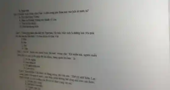 chào Tiền ra đời trong giai đoạn nào của lịch sử nước ta?
B. This An Dung Việng xảy thành cổ Loa.
D. Nghe luke
D. Tho dai phong kiền
đến diệt trừ Ngữ tinh. Hồ tinh, Mộc tinh là những loài yêu quái
nhiên từ Hàm Việt
A Nam
B. Sas
C. Bit
D. Tim
Câu 1. Các từ miền núi, muền biển lời ben" trong câu Kẻ miền núi, người miền
hiển, khi có viết gì thị giáp đề lần nhau, đứng quên lời hen." là
A. Từ do nghĩa
B. Can doing to
C. To play phile loa
D. Com is in
-Niệt door, sử dụng trong câu vǎn tau. Thế rồi một hôm, Lạc
ô nuch, cảm thấn minh không thể sống mãi trên cạn được,
talk to but he Cove đào con để vở về thủy cung với me.
B. Một kim, các tổi
C. Guith, flas use