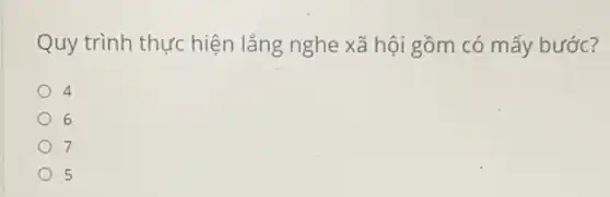 Quy trình thực hiện lắng nghe xã hội gồm có mấy bước?
4
6
7
5