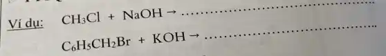 Ví dụ: CH_(3)Cl+NaOHarrow ldots ldots ldots ldots ldots ldots ldots ldots ldots ldots ldots ldots ldots ldots ldots 
C_(6)H_(5)CH_(2)Br+KOHarrow ldots ldots ldots ldots ldots ldots ldots ldots ldots ldots ldots ldots ldots ldots ldots