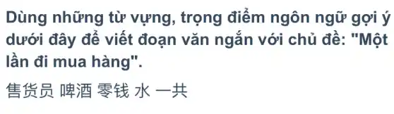 Dùng những từ vựng , trọng điểm ngôn ngữ gợi ý
dưới đây để viết đoạn vǎn ngắn với chủ đề: "Một
lần đi mua hàng".
It IK